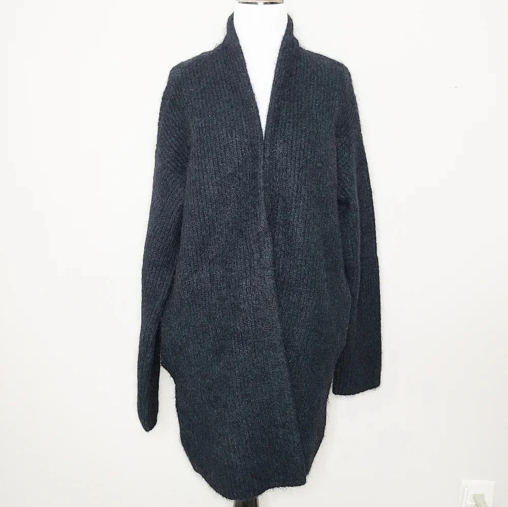 & Other Stories Sea Green Black Wool Blend Cardigan Sweater S